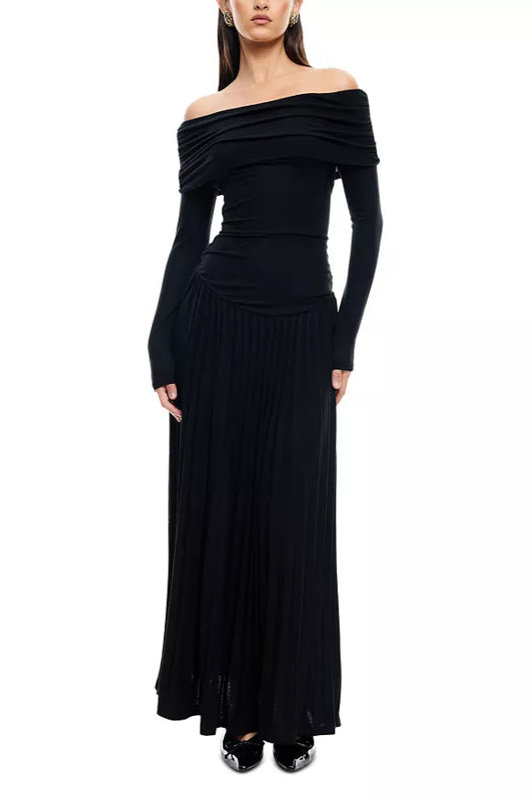 SARA STRAPLESS BODYCON LONG SLEEVE MAXI BLACK DRESS