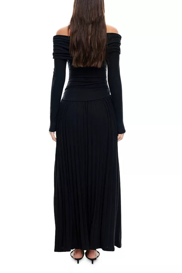 SARA STRAPLESS BODYCON LONG SLEEVE MAXI BLACK DRESS