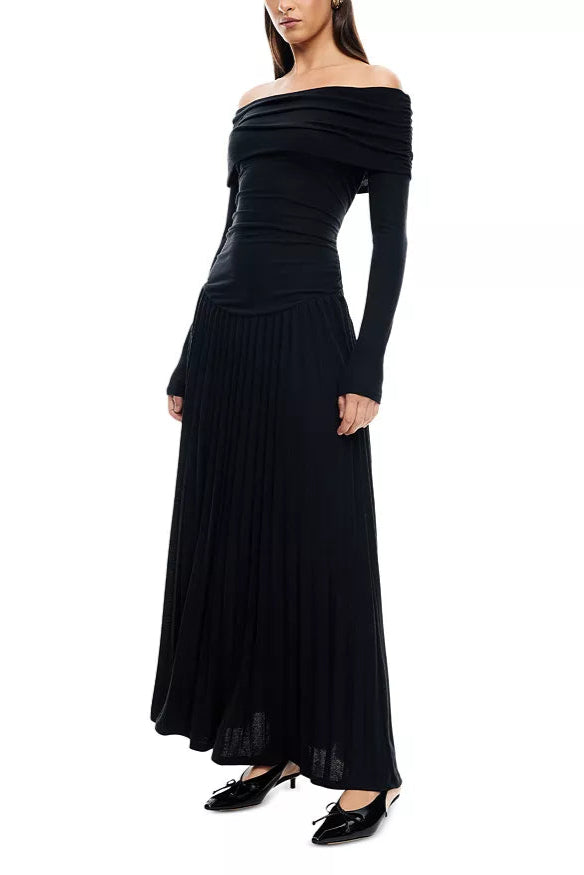SARA STRAPLESS BODYCON LONG SLEEVE MAXI BLACK DRESS