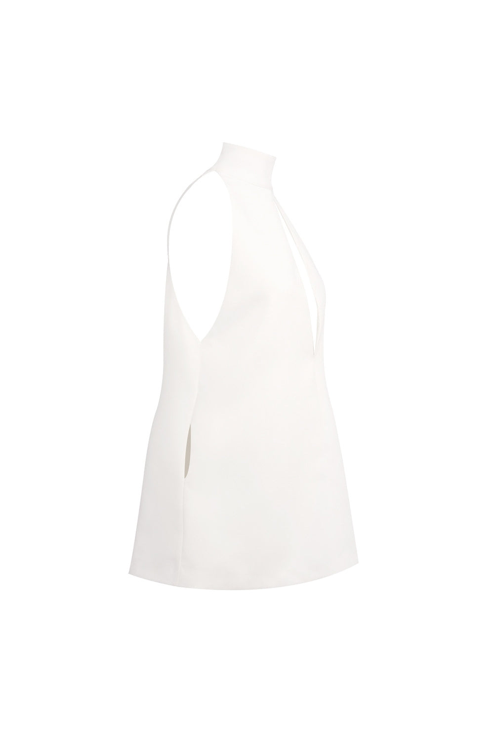 V-NECK BACKLESS HALTER CREPE DRESS - WHITE