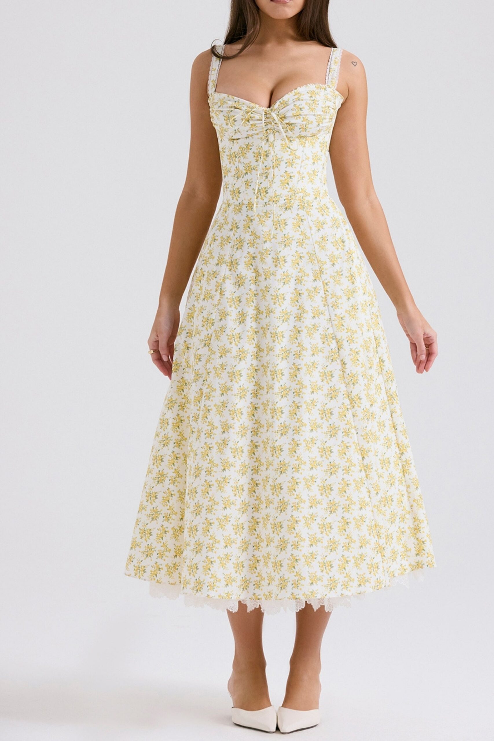 WHITE VINTAGE FLORAL BUSTIER SUNDRESS, COTTON