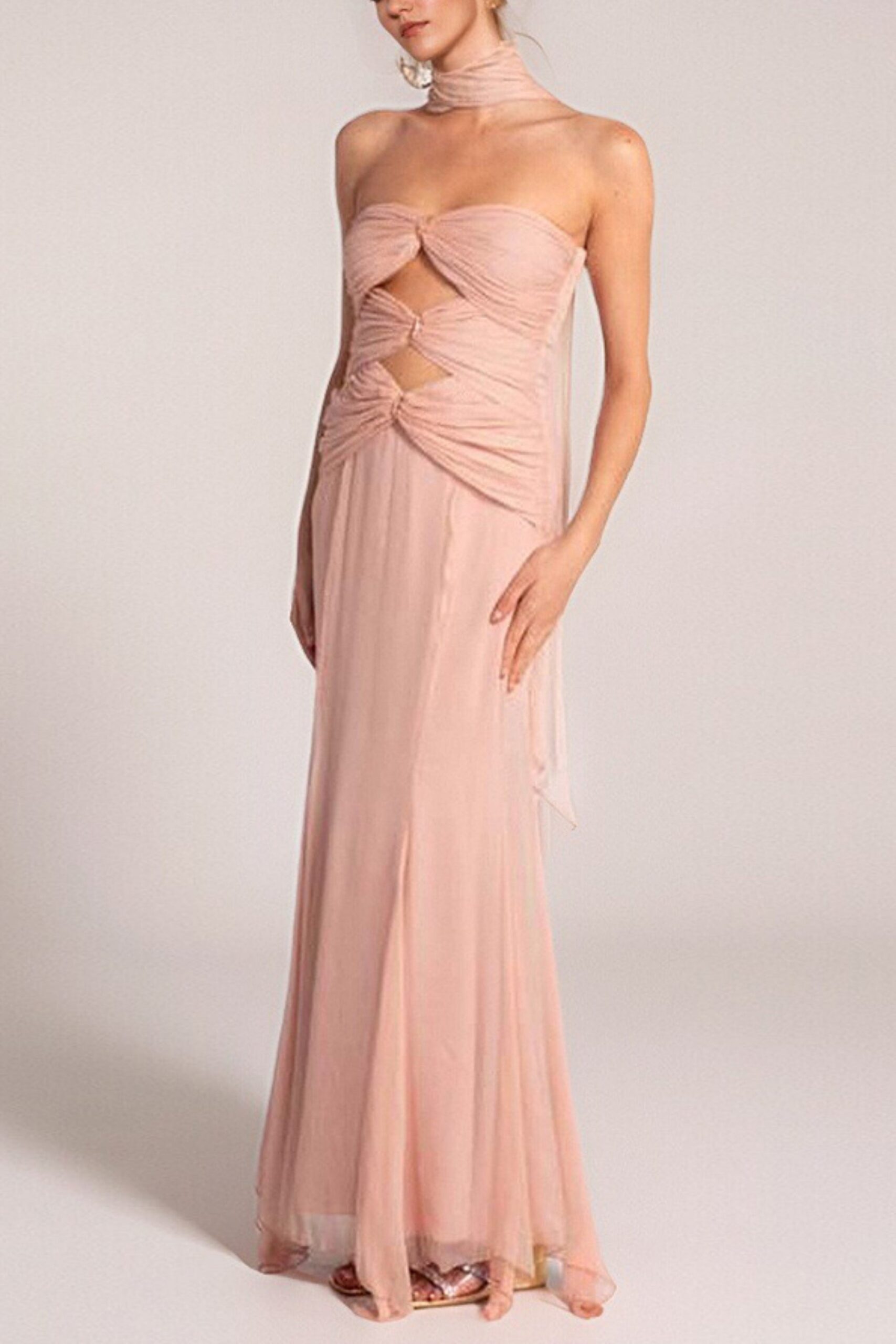 PINK TULLE SLEEVELESS MERMAID MAXI PROM DRESS