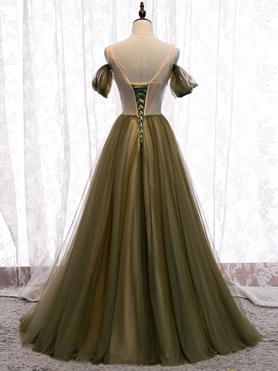 TULLE GREEN MAXI DRESS FOR WEDDINGS