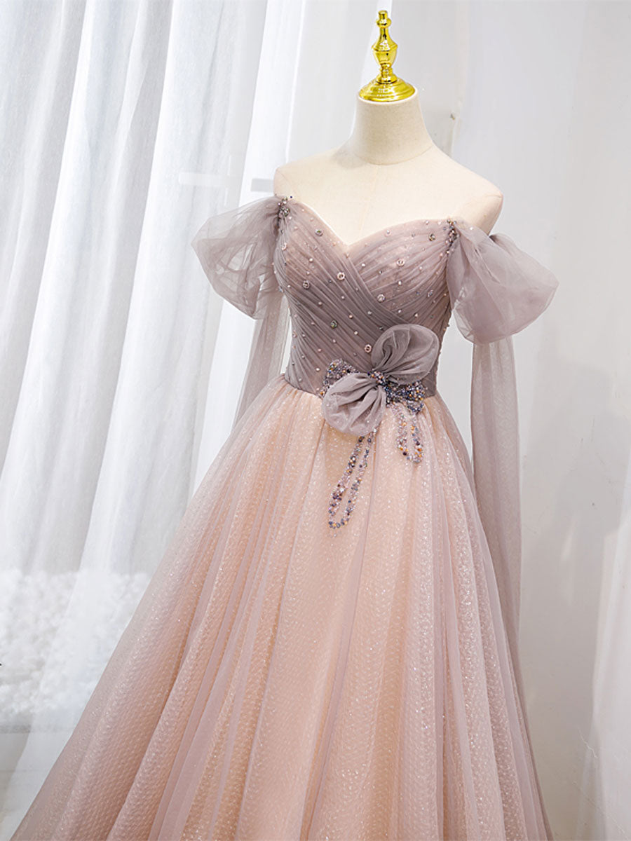 PINK OFF SHOULDER TULLE PARTY DRESS