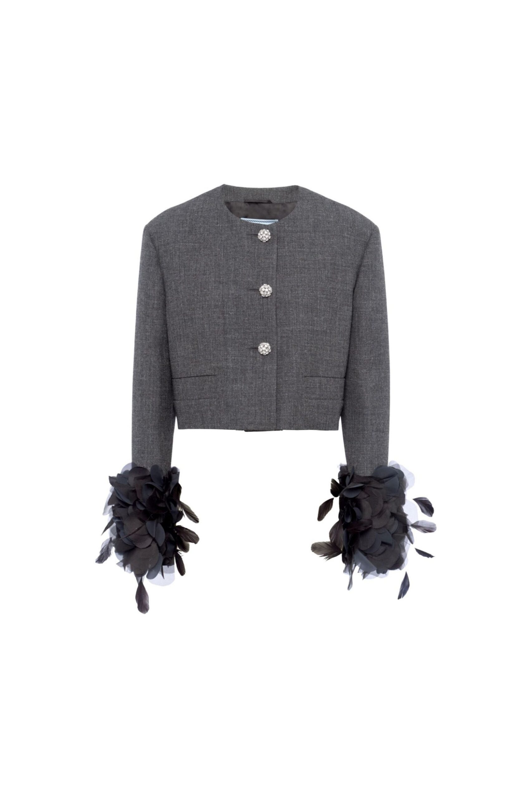 FEATHER-TRIM WOOL BLAZER FOR WEDDING GUEST