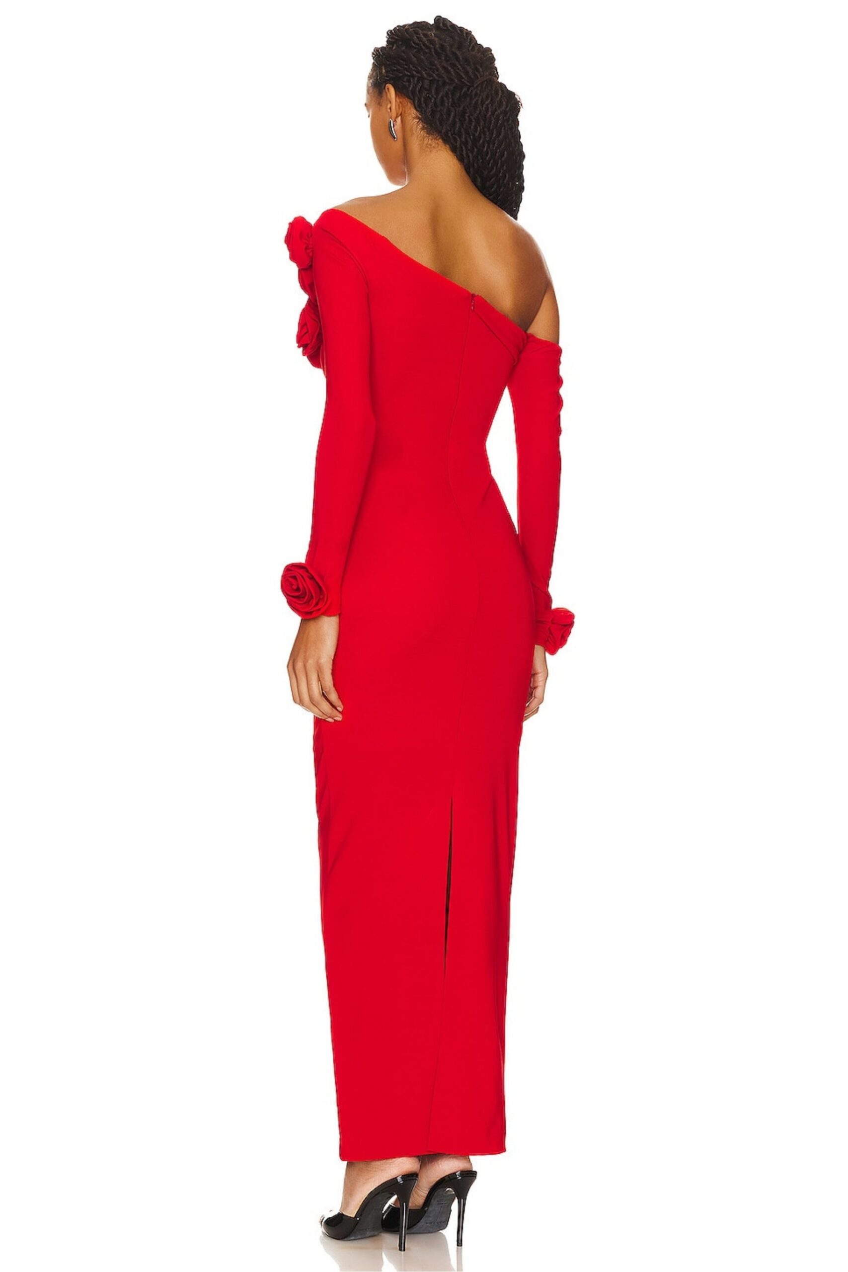 RED OFF-SHOULDER FLOWER MAXI DRESS FOR WEDDING