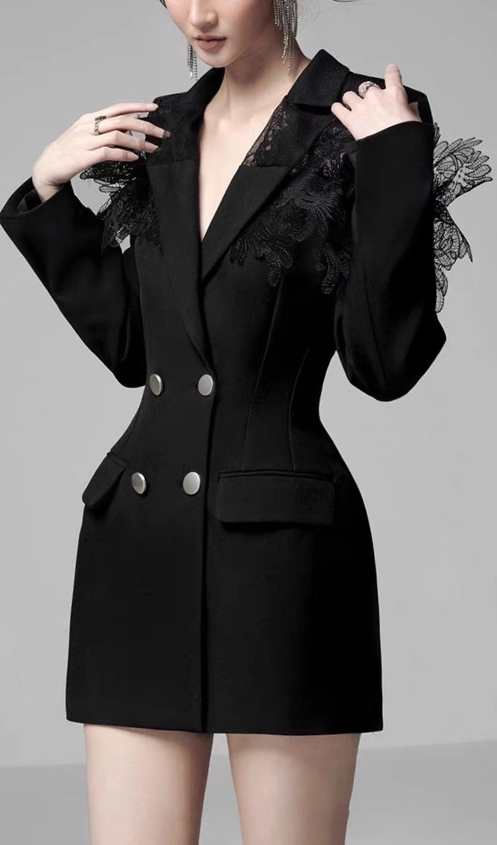 3D EMBROIDERED BLACK SUIT DRESS, FORMAL OCCASION