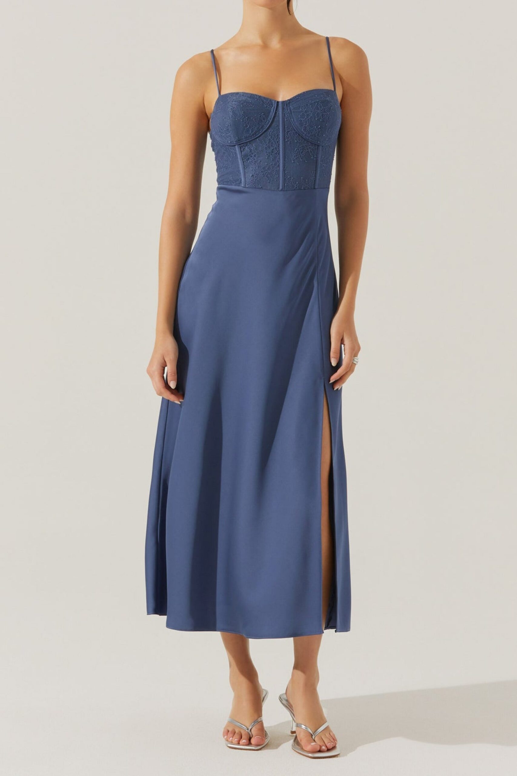 LACE BUSTIER MIDI DRESS FOR WEDDING GUEST