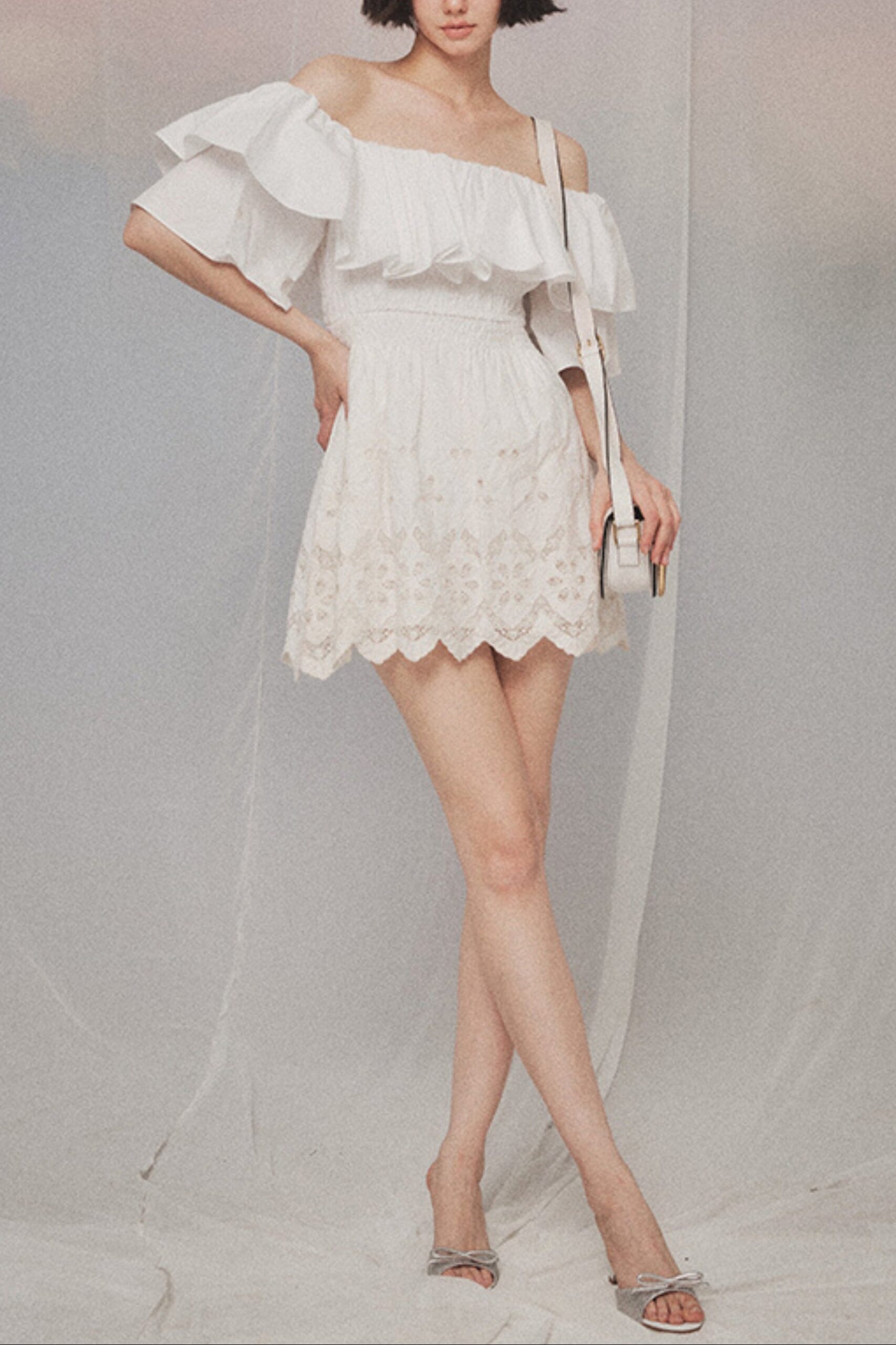 RUFFLE WHITE MINI DRESS FOR PARTY