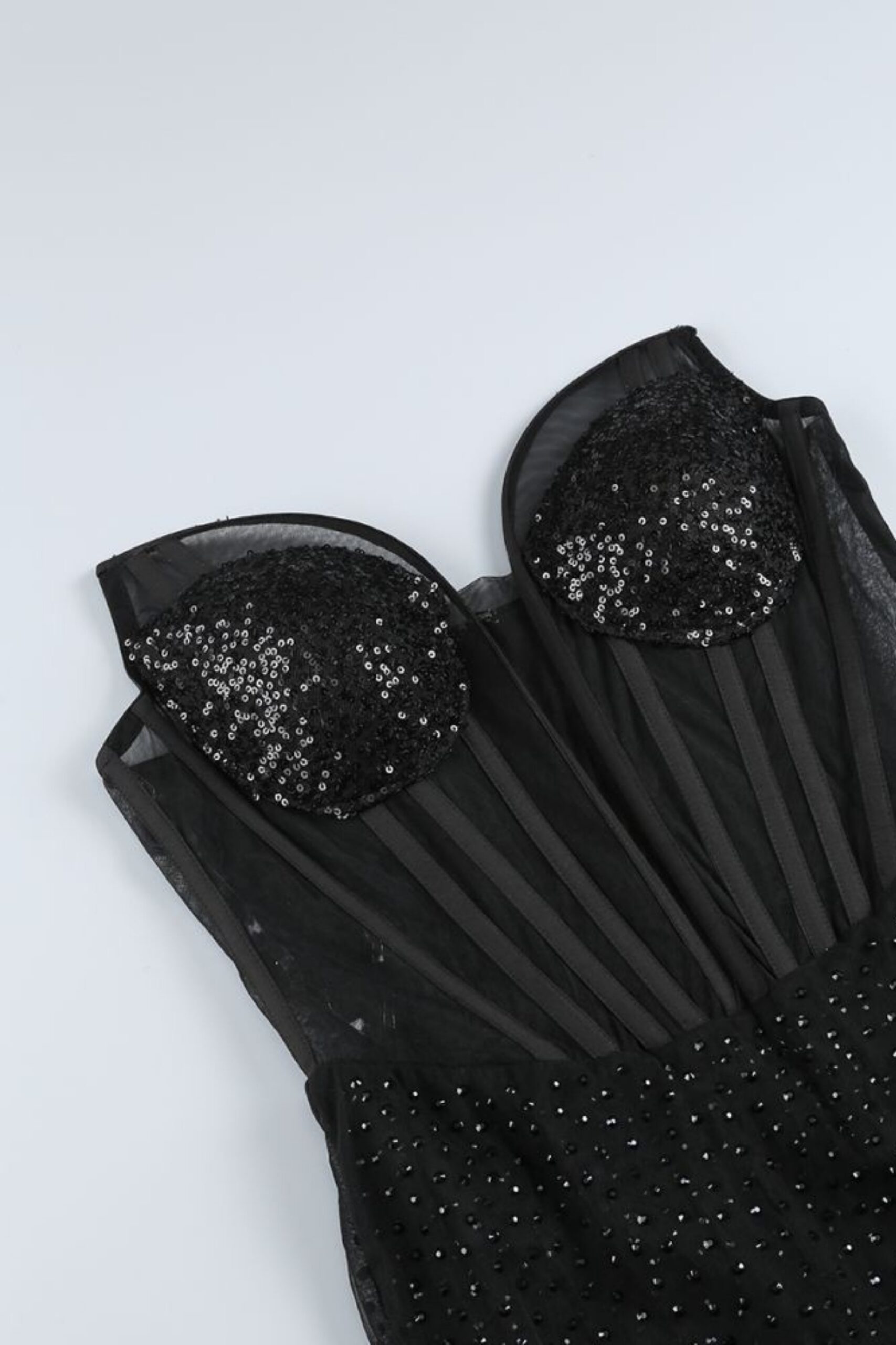 STRAPLESS BLACK EMBELLISHED COCKTAIL DRESS