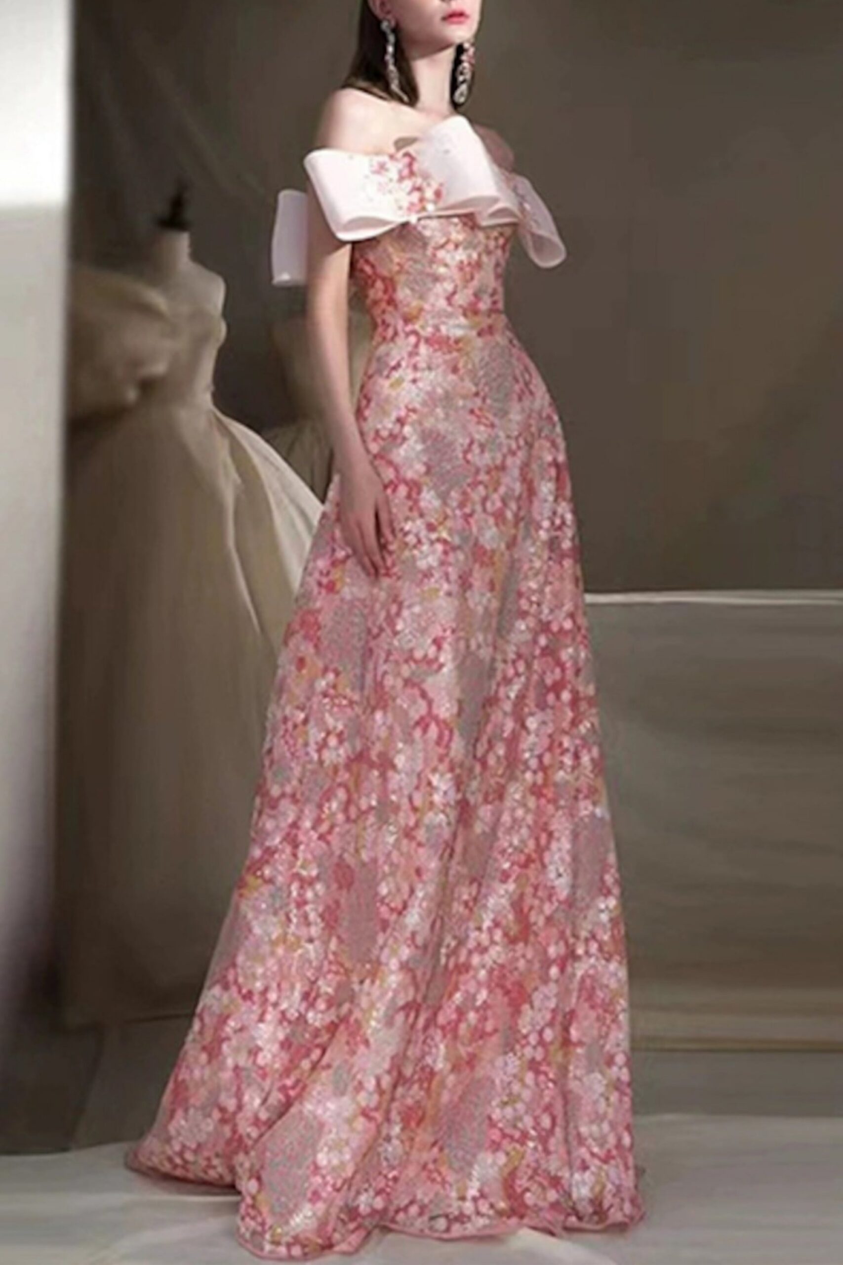 STRAPLESS FLORAL A-LINE MAXI DRESS FOR WEDDING GUEST