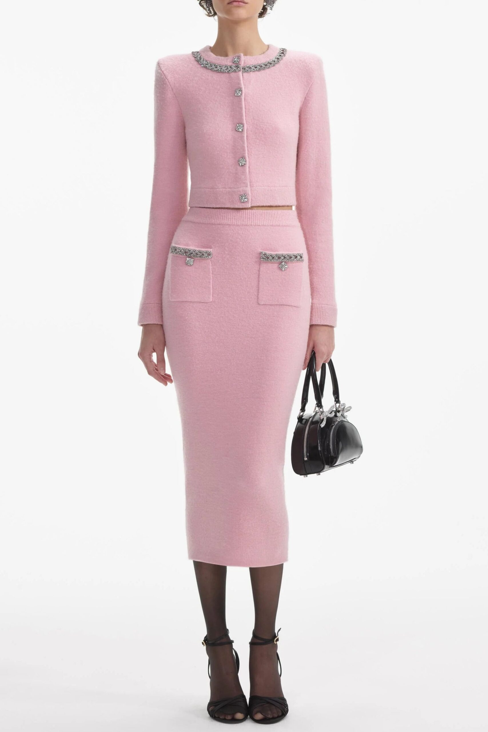 PINK EMBELLISHED MATCHING JACKET SKIRT SET