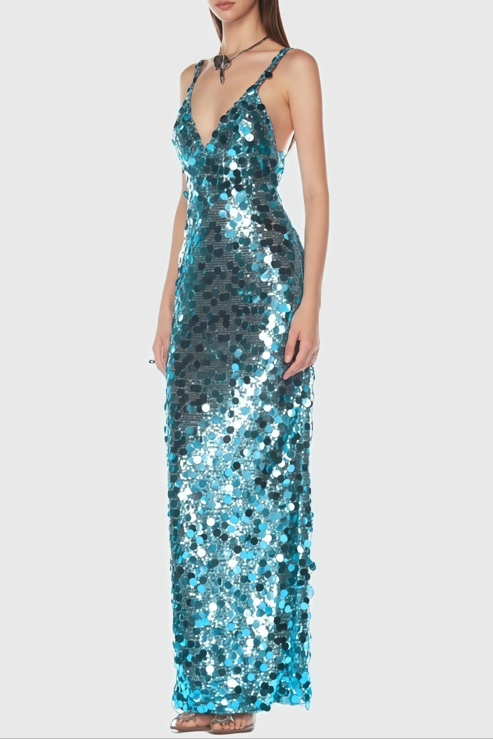 CARLIN SEQUIN STRAPLESS MAXI DRESS BLUE