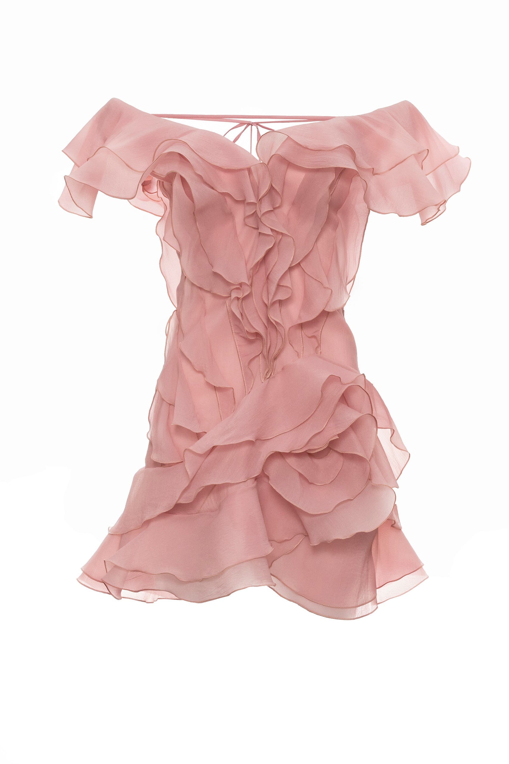 THEIA PINK RUFFLE STRAPLESS MINI DRESS