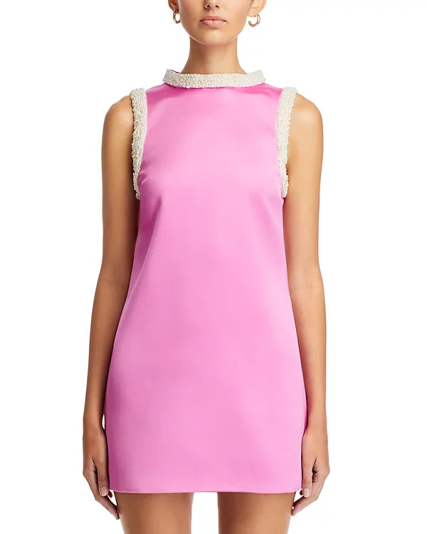 FAUX PEARL SATIN SHIFT MINI DRESS FOR COCKTAIL