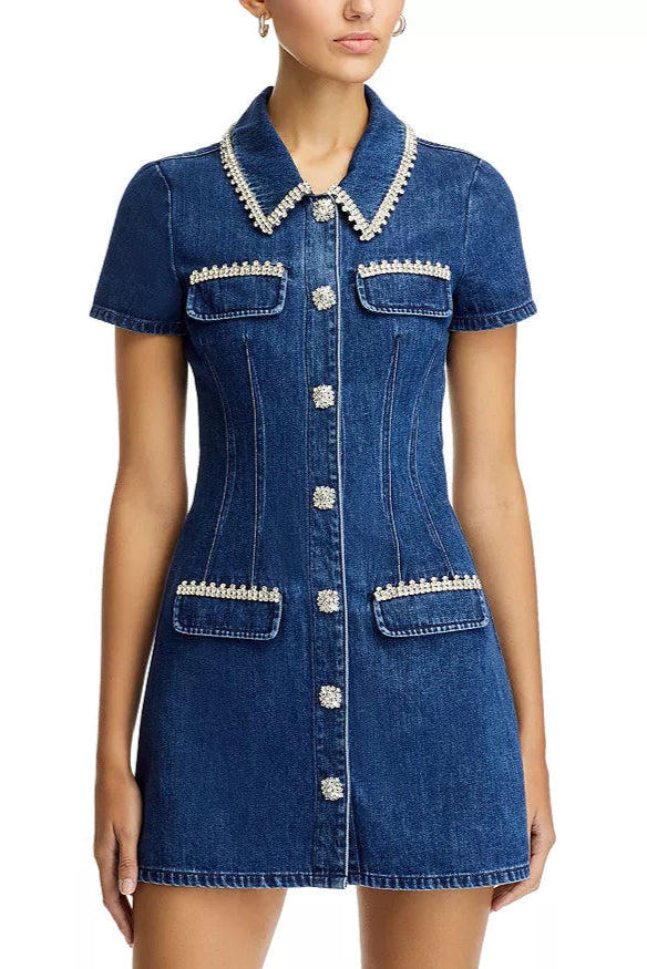 RHINESTONE DENIM DRESS BLUE PARTY MINI