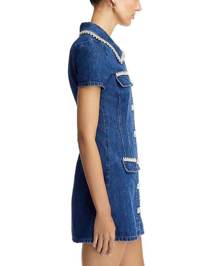RHINESTONE DENIM DRESS BLUE PARTY MINI