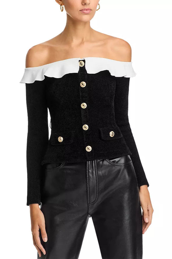 CHENILLE OFF-SHOULDER TOP BLACK DATE NIGHT