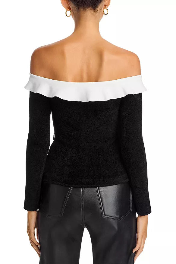 CHENILLE OFF-SHOULDER TOP BLACK DATE NIGHT