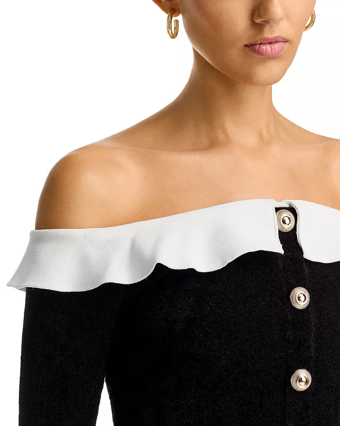 CHENILLE OFF-SHOULDER TOP BLACK DATE NIGHT