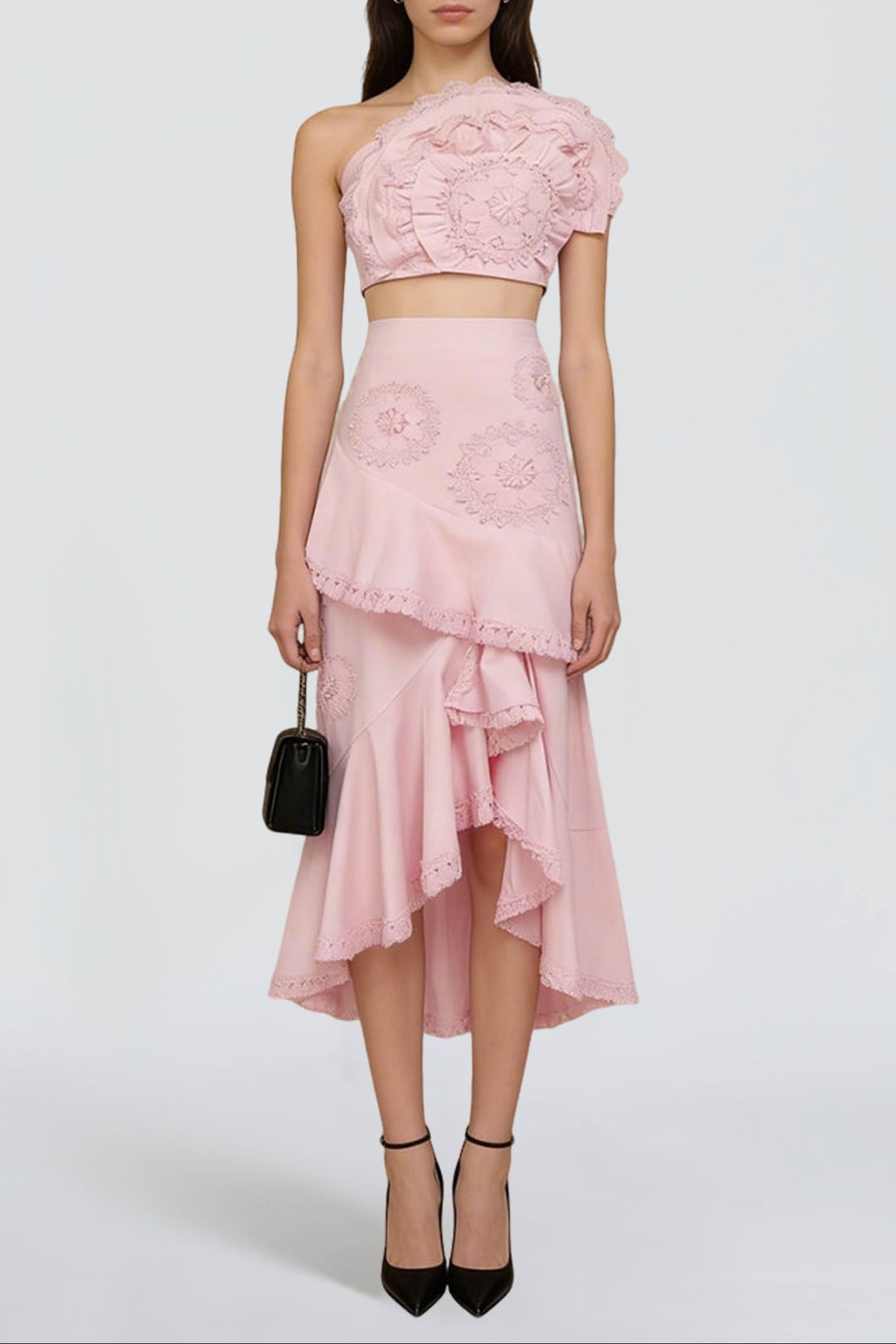 14143143 NINA RUFFLED STRAPLESS TOP MERMAID SKIRT SET - PINK