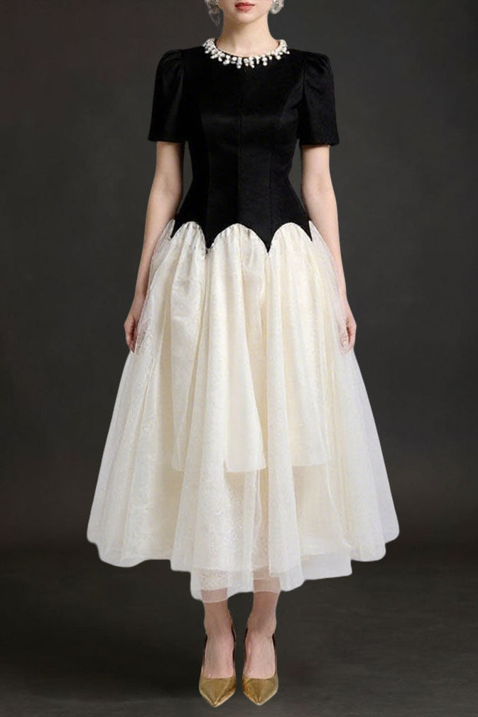 LEONA TWO-TONE RHINESTONE TULLE MAXI DRESS
