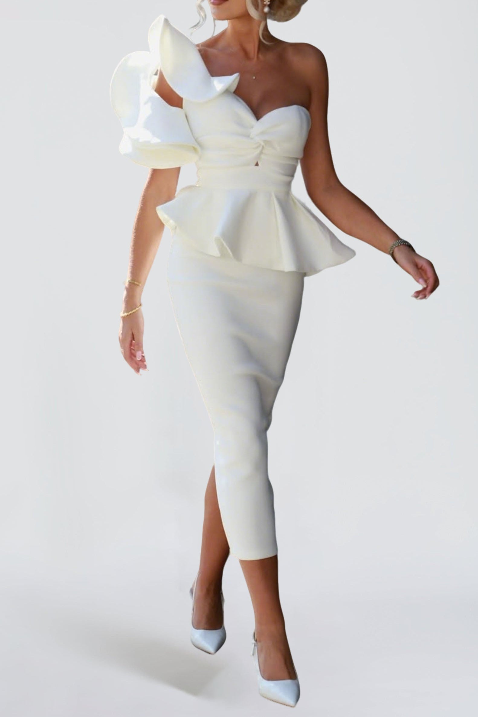 ONE SHOULDER ASYMMETRIC MIDI SET