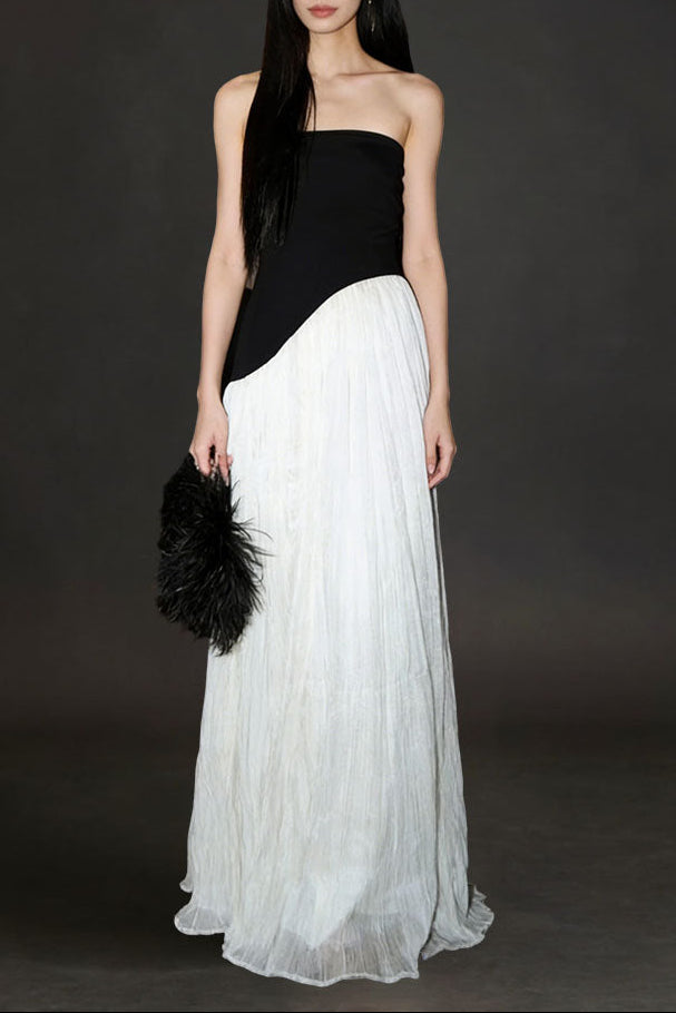 BLACK WHITE CONTRAST TUBE MAXI DRESS