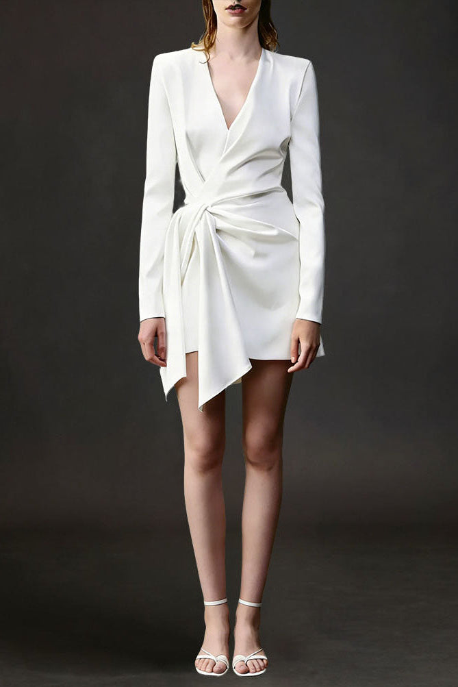 IRREGULAR WHITE LONG SLEEVE DRESS FOR EVENTS