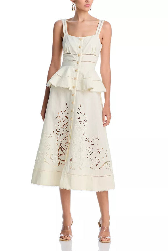 14380608_fpx PEPLUM HOLLOW MIDI DRESS BEIGE WEDDING GUEST