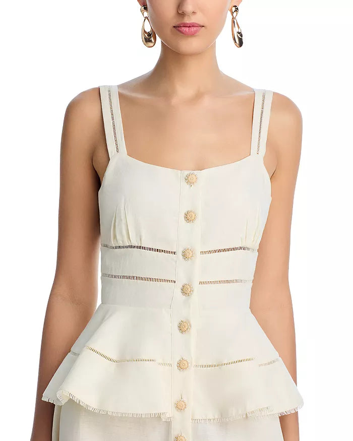 PEPLUM HOLLOW MIDI DRESS BEIGE WEDDING GUEST
