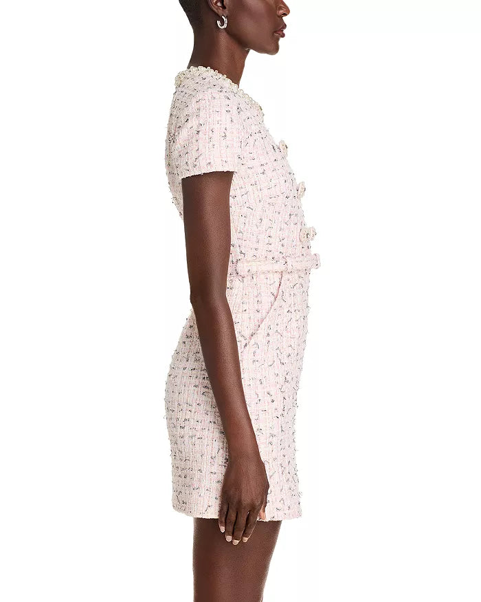 BEADED BOUCLÉ PINK MINI DRESS FOR PARTY