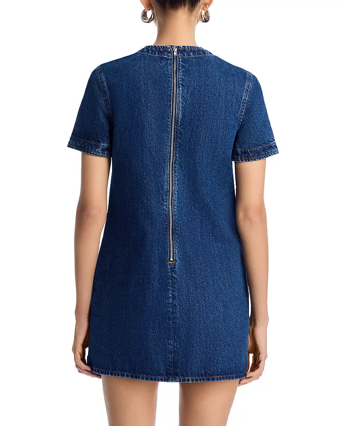 BOW EMBELLISHED DENIM MINI DRESS - BLUE, CASUAL