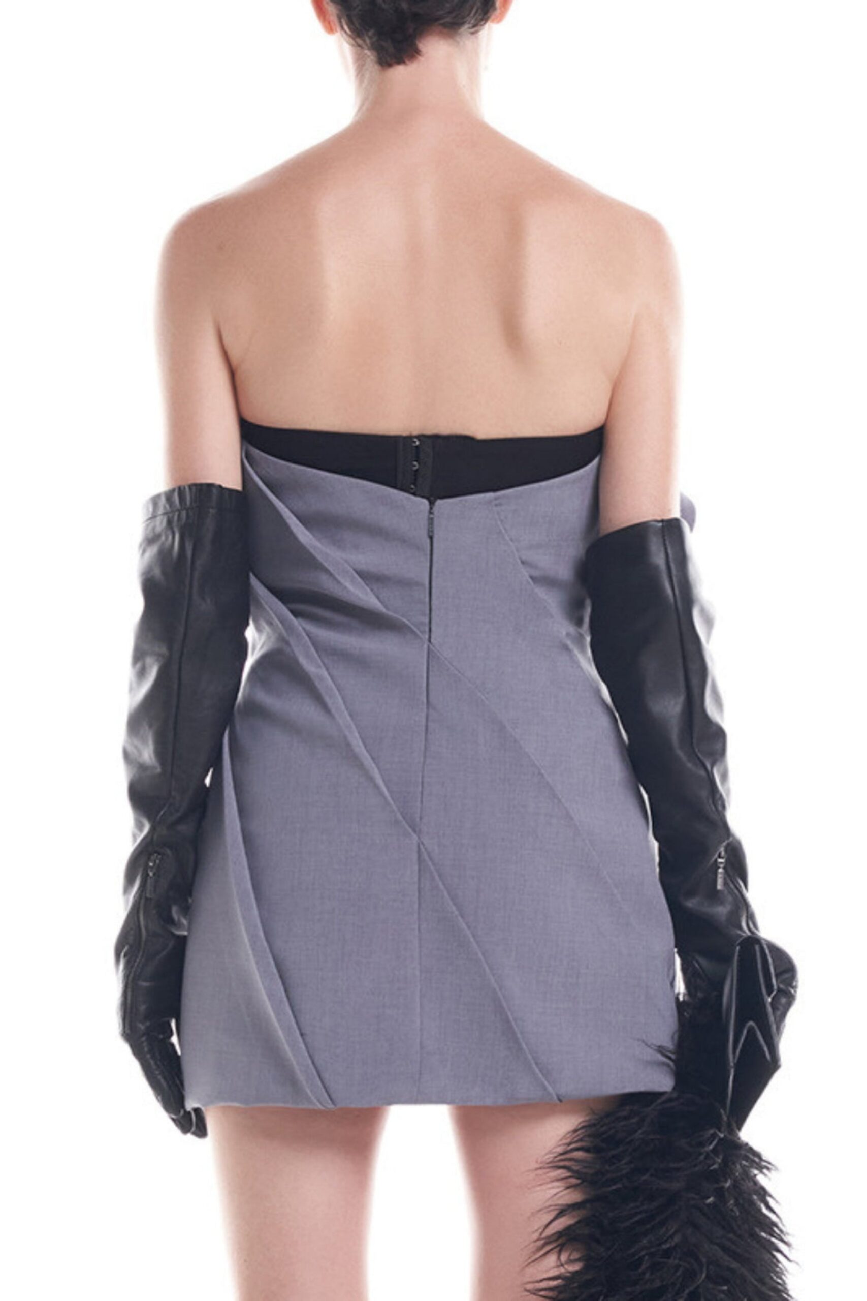 ALISA STRAPLESS GRAY FLOWER MINI DRESS FOR PARTY