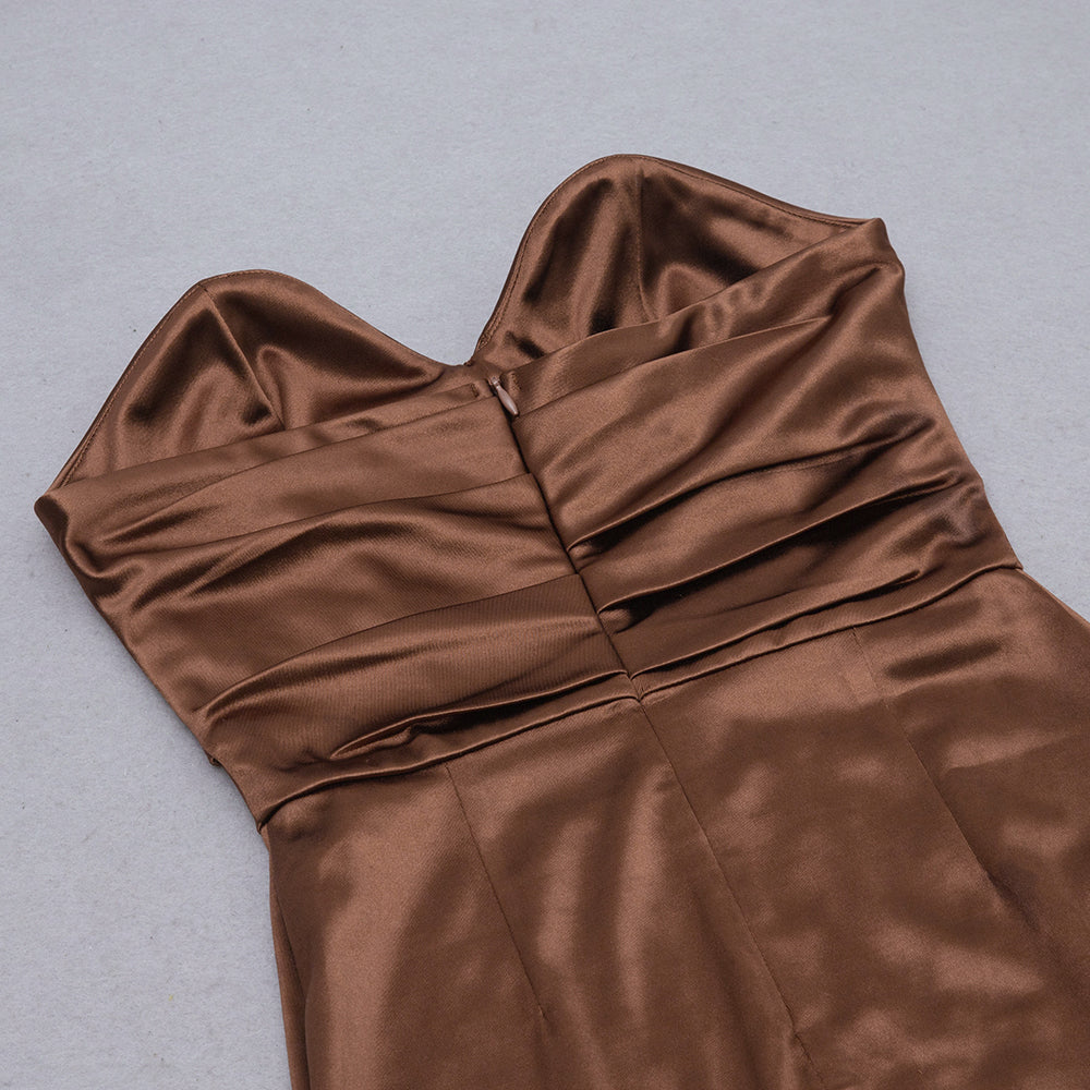 BACKLESS TWIST BODYCON MIDI DRESS BROWN