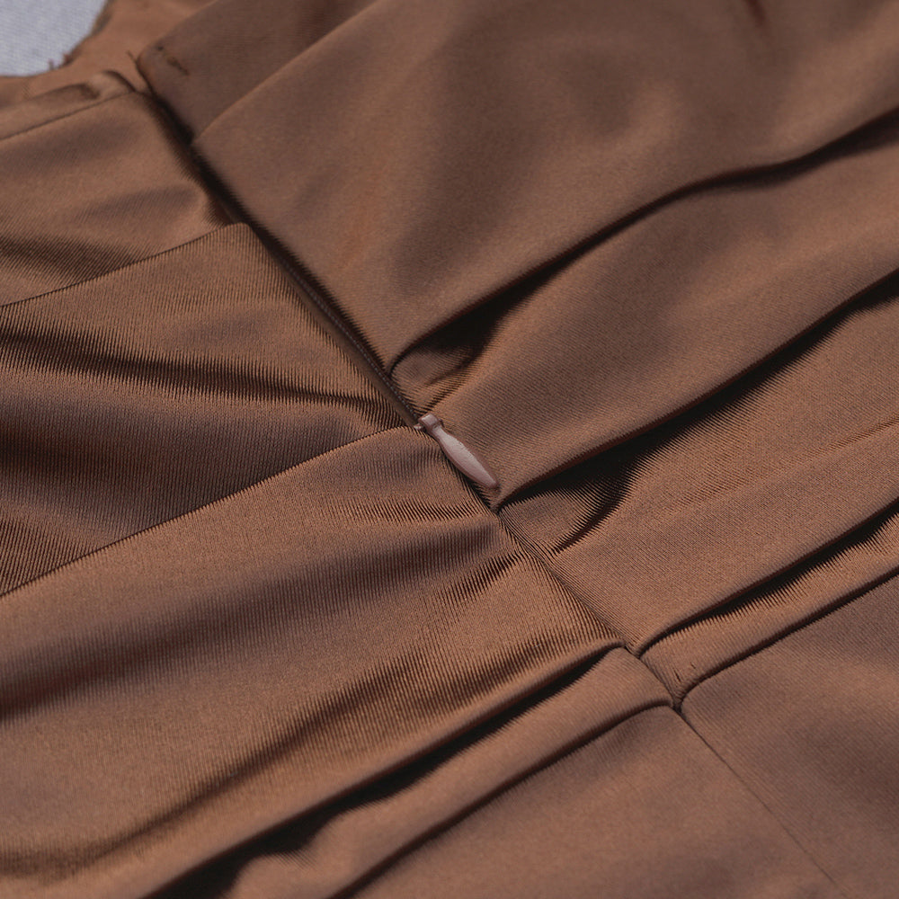 BACKLESS TWIST BODYCON MIDI DRESS BROWN