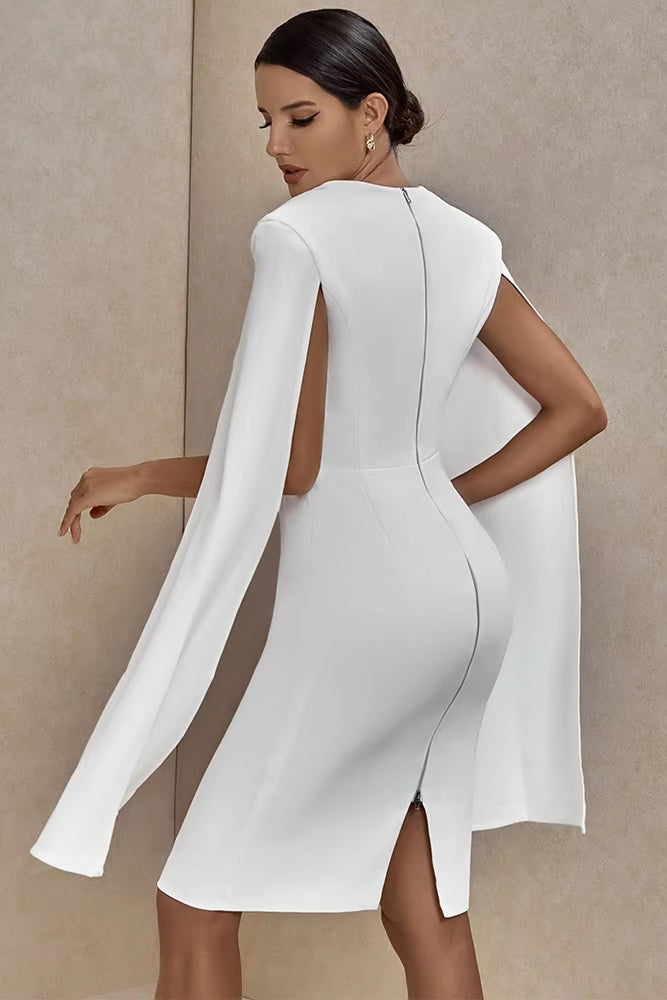 CREPE TWIST BODYCON MIDI DRESS, WHITE
