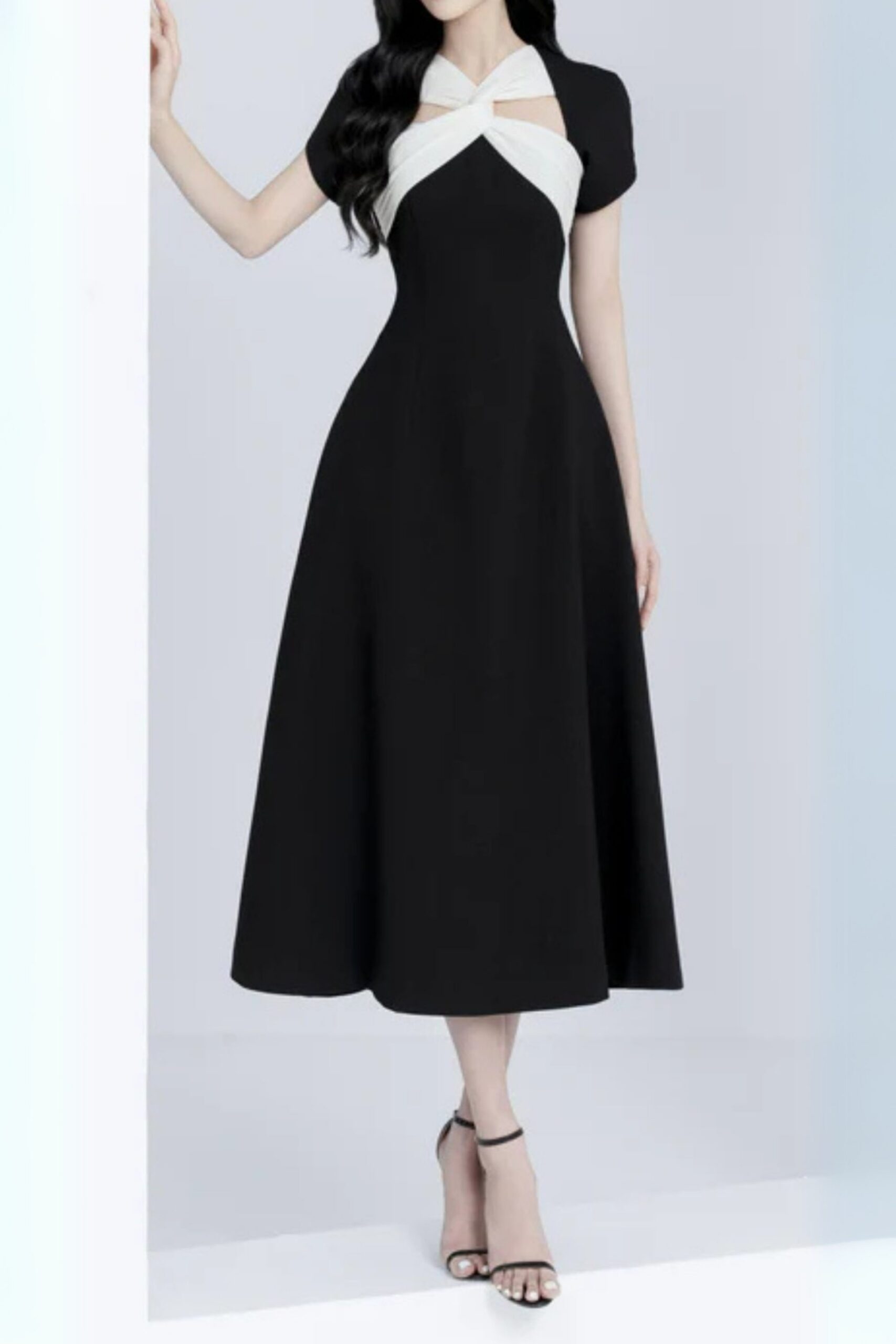 ANDREA CUT-OUT A-LINE MIDI DRESS BLACK