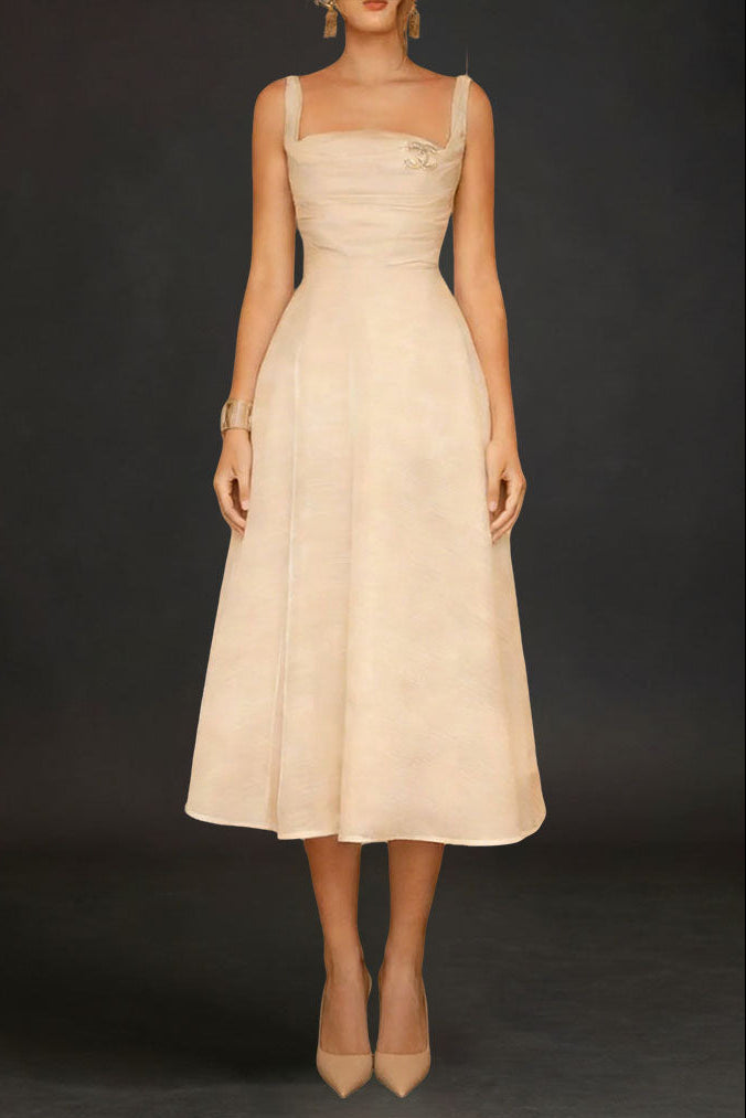 145431343431 WHITE PLEATED CAMI SLIM MIDI DRESS