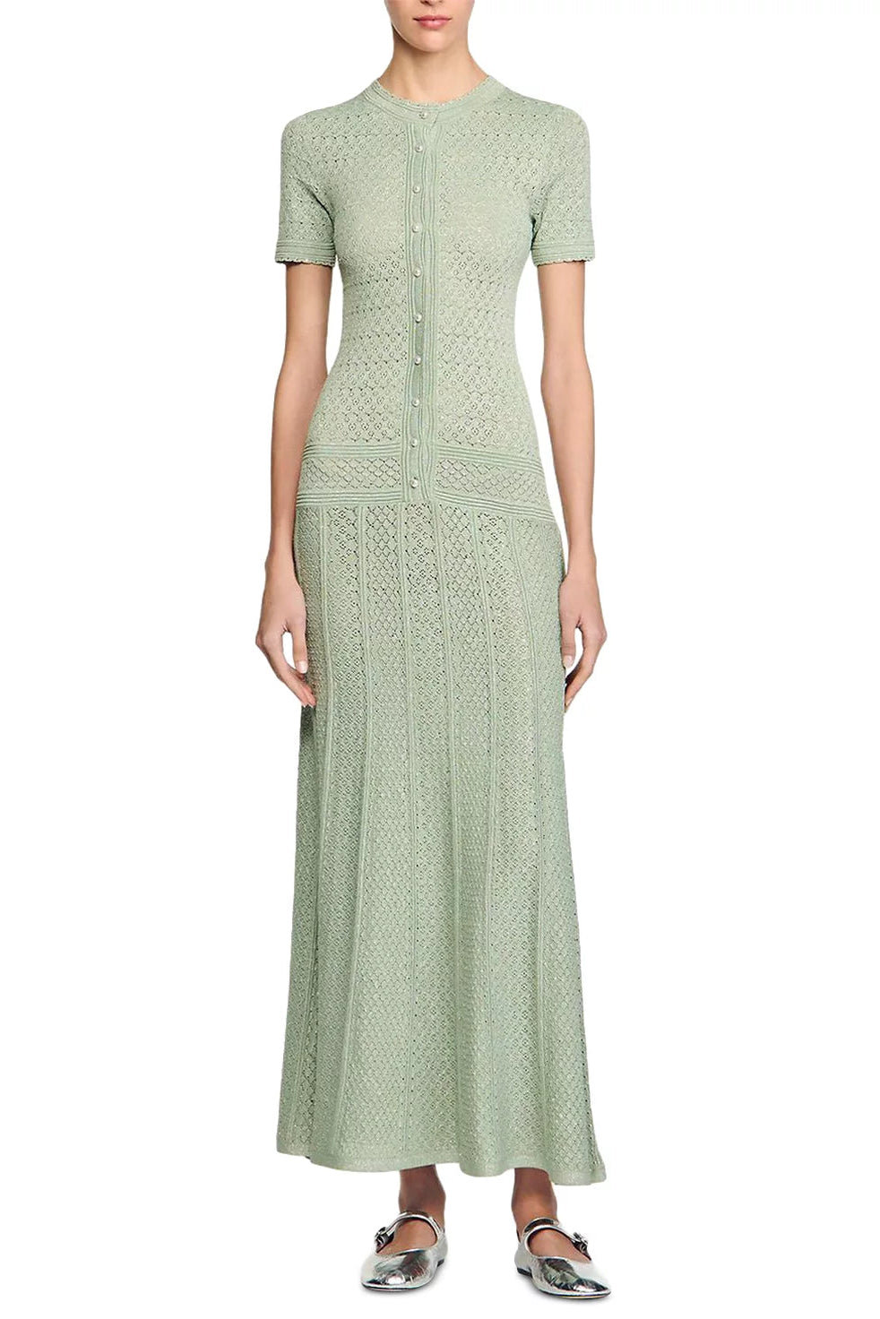 YVONNE HOLLOW KNIT MAXI DRESS ALMOND GREEN