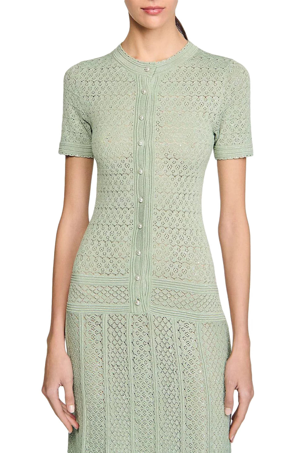 YVONNE HOLLOW KNIT MAXI DRESS ALMOND GREEN