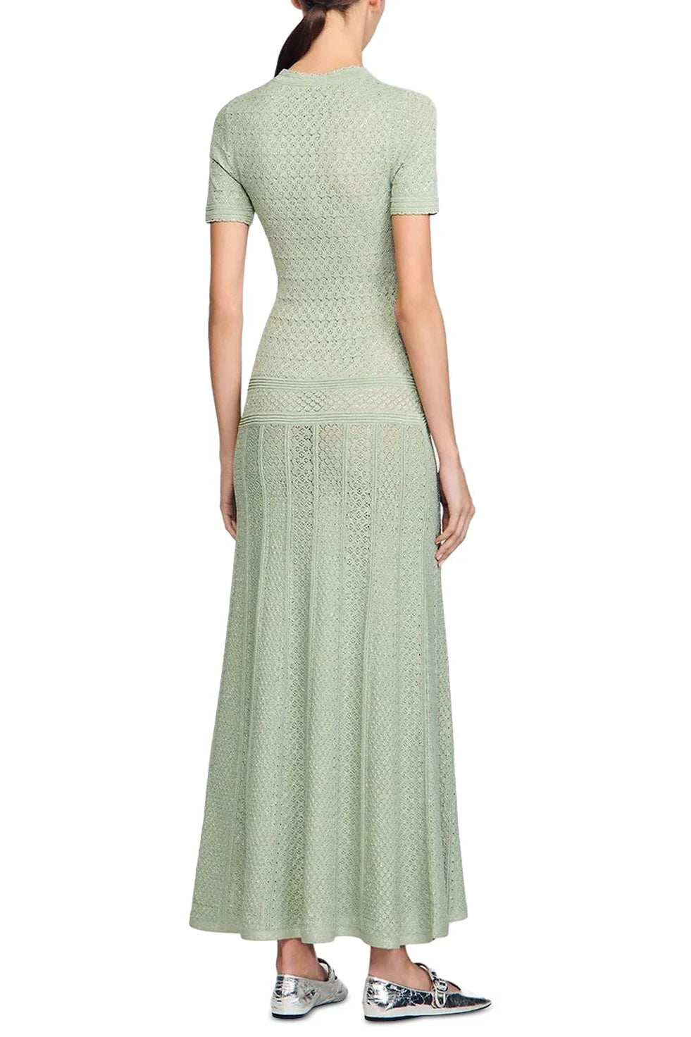 YVONNE HOLLOW KNIT MAXI DRESS ALMOND GREEN