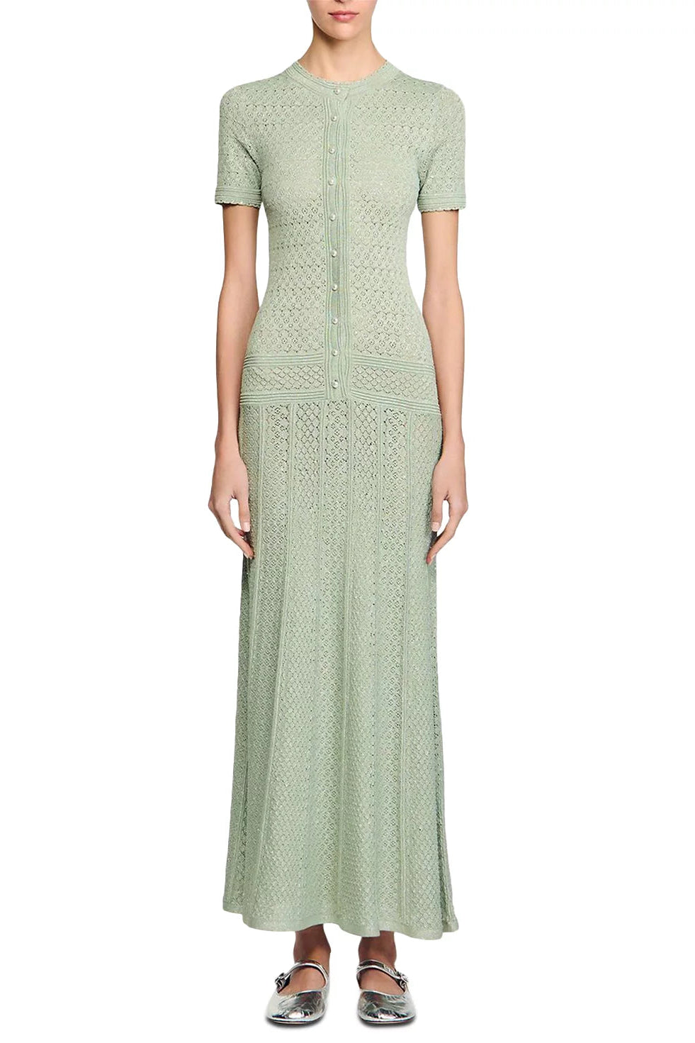 YVONNE HOLLOW KNIT MAXI DRESS ALMOND GREEN