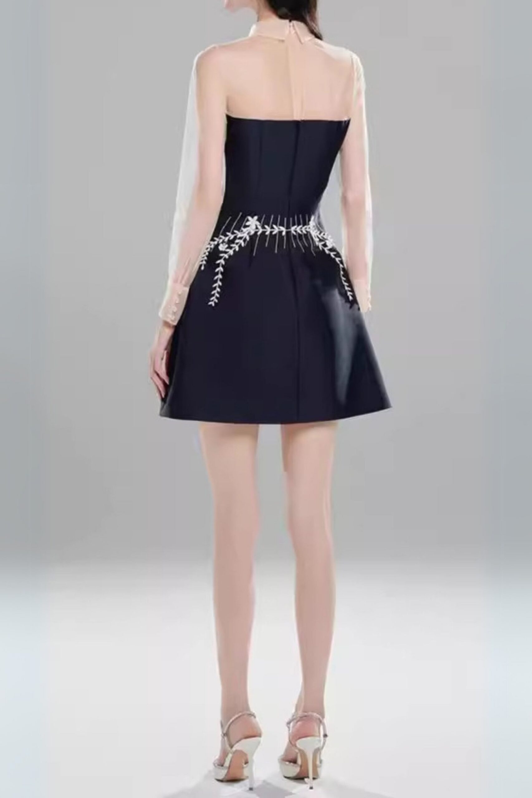 EMBROIDERED TULLE MINI DRESS, DARK BLUE, WEDDING GUEST