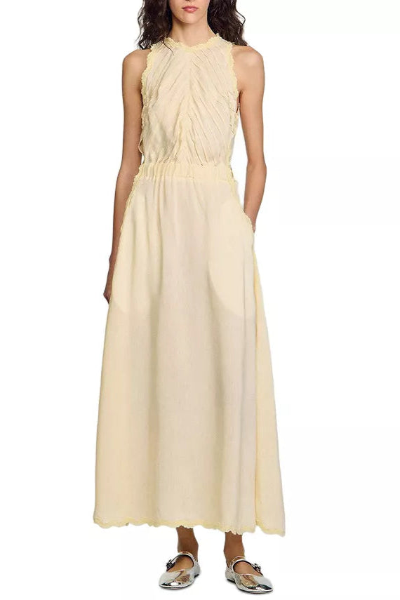SLEEVELESS LACE MAXI DRESS IN LIGHT YELLOW