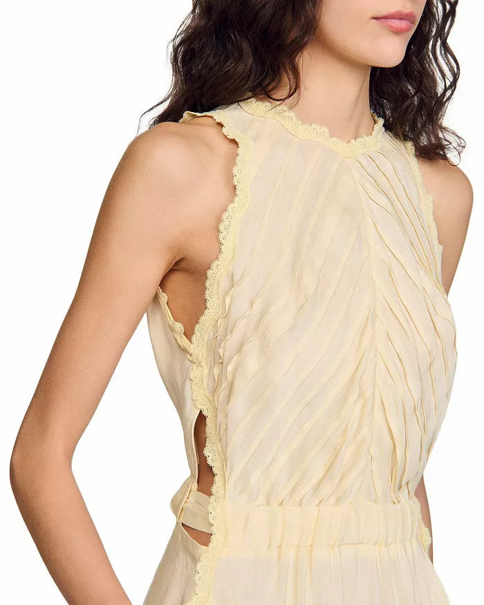 SLEEVELESS LACE MAXI DRESS IN LIGHT YELLOW