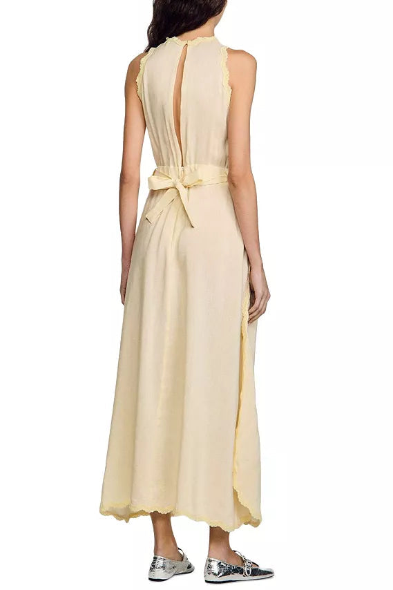 SLEEVELESS LACE MAXI DRESS IN LIGHT YELLOW