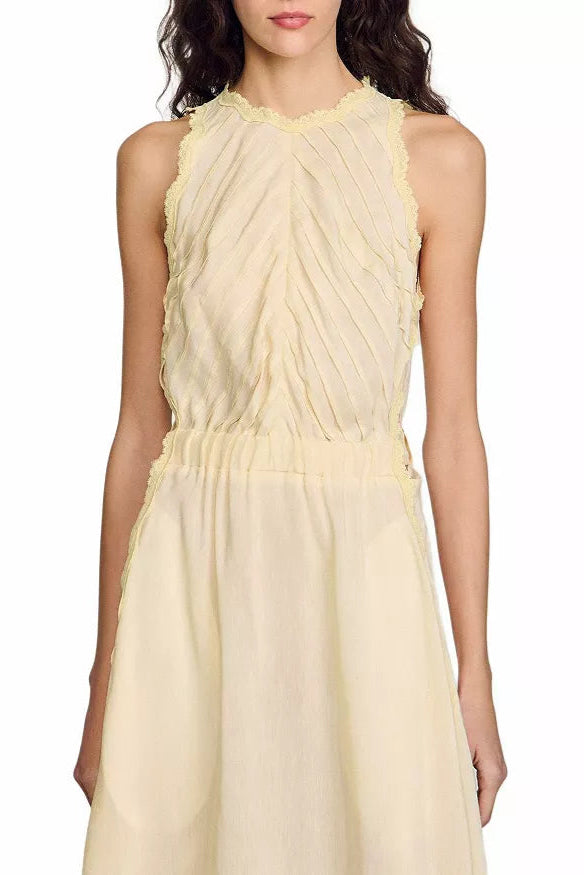 SLEEVELESS LACE MAXI DRESS IN LIGHT YELLOW