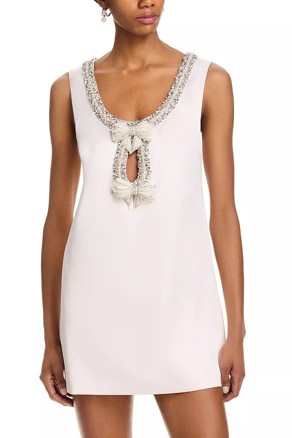 RHINESTONE BOW MINI DRESS WHITE PARTY