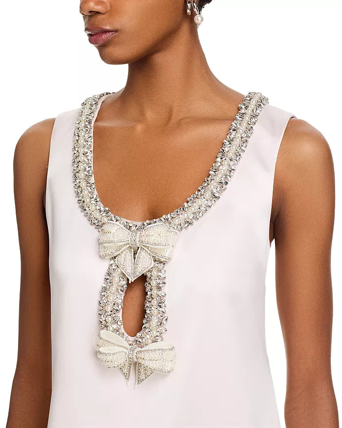 RHINESTONE BOW MINI DRESS WHITE PARTY